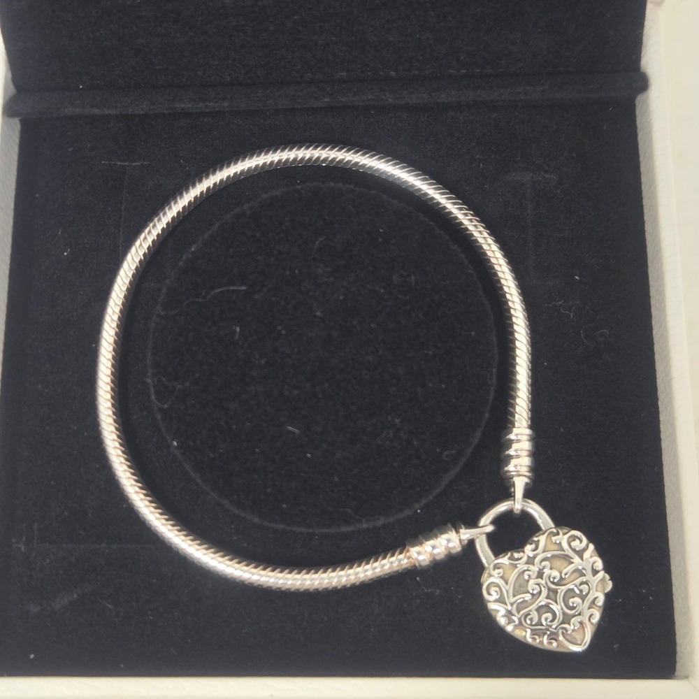 Pandora Retired Regal Heart Padlock Smooth Sterling Silver Bracelet S925 ALE - Picture 2 of 8